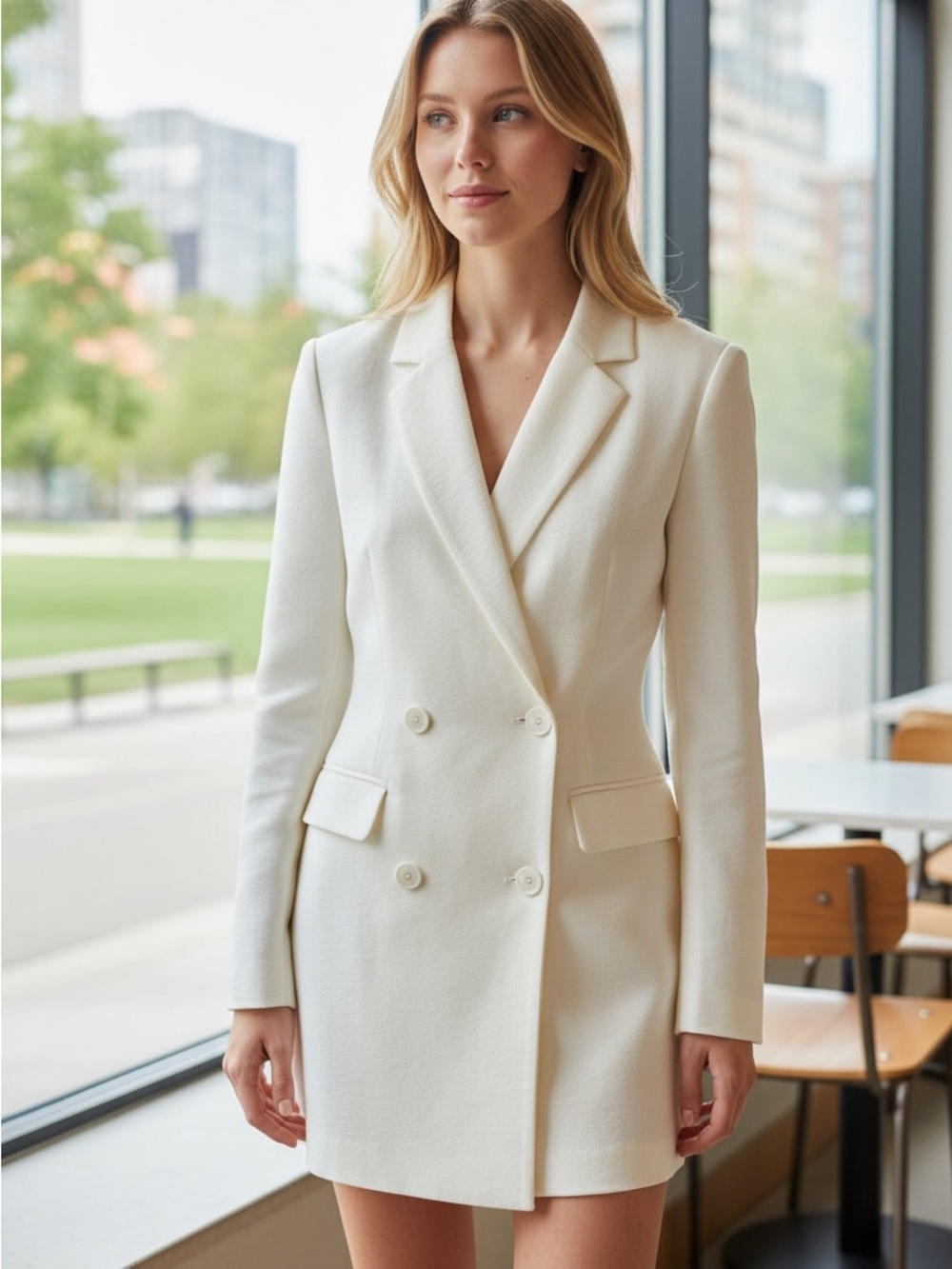 Endless Rose Ivory Double-Breasted Blazer by romper shorts size M